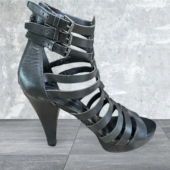 Via Spiga high heel sz 7 leather Roman strappy buckles platform dress shoes - Picture 5 of 12